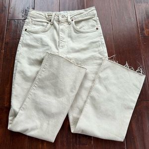 zara boot cut cream colored jeans